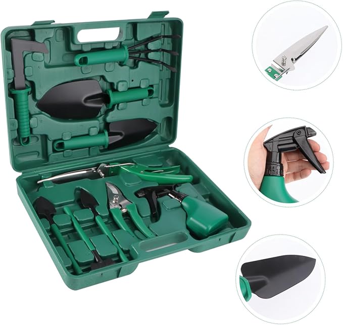 10-Piece Garden Tool Set Case with Floral Patterns Plastic Material Lightweight Tool Box for Stainless Steel for Potted Plants Flower Beds