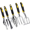 SagaSave Garden Tool Set 5 Pcs Heavy Duty Gardening Kit Include Aluminum Alloy Small Shovel Right Angle Fork Shovel Weeding Fork Transplanter Ideal Garden Tools Gift