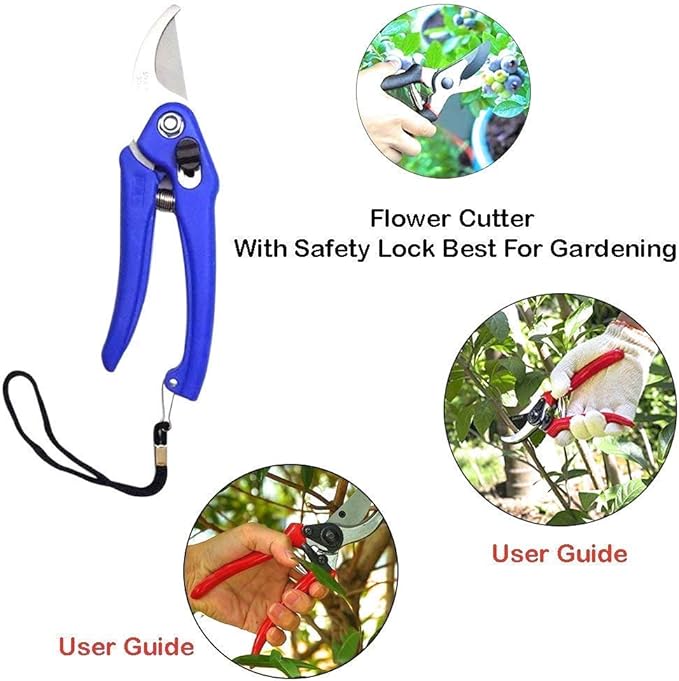 RK_Enterprises Flower Cutter/Garden Shear/Pruner &amp Big Garden Tool Set Wooden Handle Hand CultivatorTrowel Garden Fork (Set of 4)