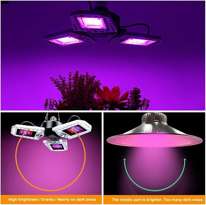 LED Full Spectrum Plant Light Three-Leaf Ceiling Light Fixtures Waterproof Adjustable E27 Base 297leds for Hydroponic Succulents Seedlings Vegetables