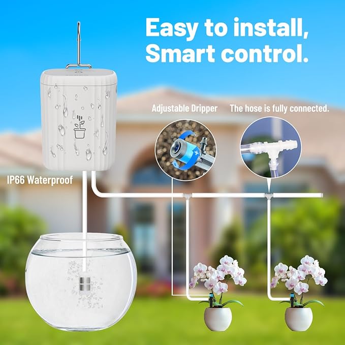Automatic Plant Watering Devices for Indoor/Outdoor GreenVation 2.4GHz WiFi Sprinkler Timer Self Watering System for Potted Plants Smart Auto Drip Irrigation Kit for Garden (10 Zone)