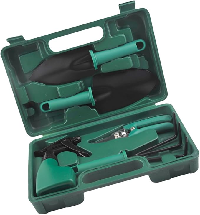 Veemoon Garden Tool Set with Shovel Rake Pruning Shears 5pcs Portable Gardening Kit for Flower Planting and Outdoor Yard Work Includes Carrying Case