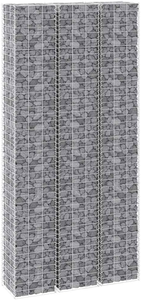 Silver Gabion Raised Bed Set 3-Pack 11.8 x 11.8 x 59.1 in Extra-Tall Metal Planter Boxes Outdoor Flower &amp Vegetable Garden Bed Industrial Design for Patio Balcony Garden
