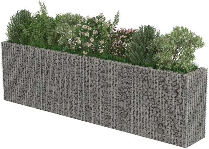 Galvanized Steel Gabion Planter Raised Bed Outdoor Garden Galvanized Steel Wire Mesh Grid Stone Wall Flower Raised Bed for Vegetables Flowers Plants 141.7x19.7x39.4 -AA
