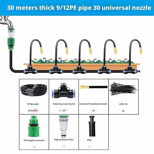 360° Curved Garden Automatic Irrigation Kit for GardenBendable Adjustable Nozzle Drip Irrigation Garden Watering for Flower Greenhouse Nursery(30per 30 Meters)