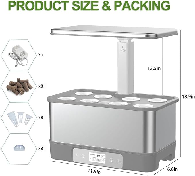 Hydroponic TowerHydroponics Growing System8 Pods Indoor Herb Garden KitSmart Garden Plant Germination Kit with LED Grow Light2.5L Water TankAPP &amp WiFi ControlledHeight Adjustable