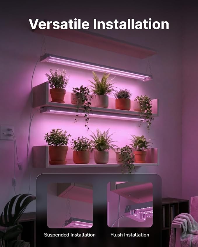 Sunco 4FT LED Grow Light for Indoor Plants 40W Full Spectrum Hanging Suspended Fixture Linkable Plug in Greenhouse Year Round for Indoor Plants Seedlings Vegetables Flowers 2 Pack