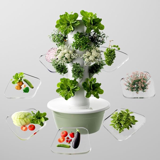 Indoor Hydroponic Garden Tower with LED Grow Lights Pump Adapter and Net Pots for Growing Herbs and Vegetables Efficient Soil-Less Growing System