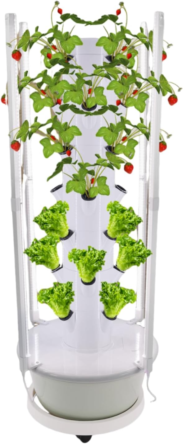 28 Pod Hydroponic Growing Tower Vertical Indoor Garden System with LED Grow Lights &amp Pump 7-Tier Hydroponic Planter Kit Space Saving Herb Vegetable Grower for Home Balcony (Light Green)