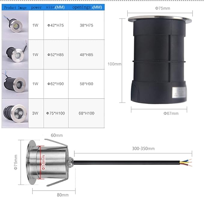 3PCS Ground LED Landscape Lights - Recessed Underwater Light 12V/24V Miniature Underwater Recessed Spotlight IP68 Waterproof Saltwater Pool Light for Swimming Pool OuBlue-62x90mm(12V)