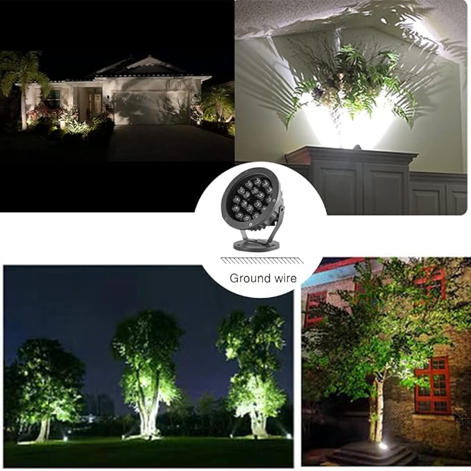 Outdoor LED Spotlight Waterproof Bright Outdoor Landscape Automatic Timer Mini Lawn Lamp 18W Graden Lights Lawn Decorative Lamp with Plug Courtyard Flag Light Front Yard Cool White