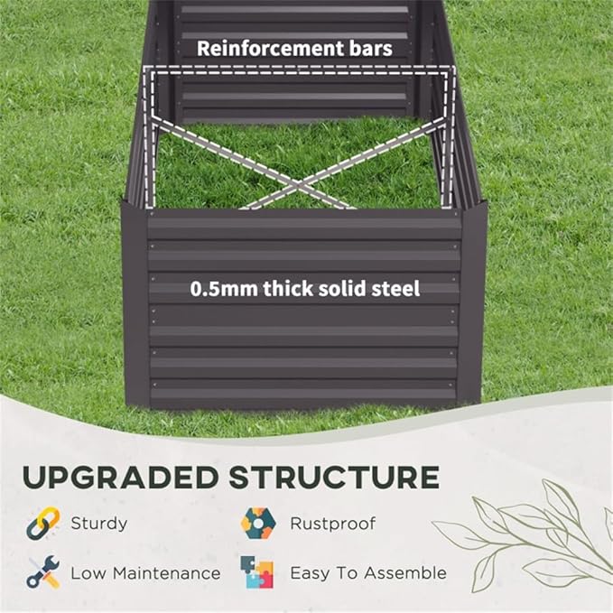 Metal Raised Garden Bed Outdoor Galvanized Raised Large Planter Raised Beds for Vegetables Flowers &amp Herbs Dark Grey 6x3x2FT