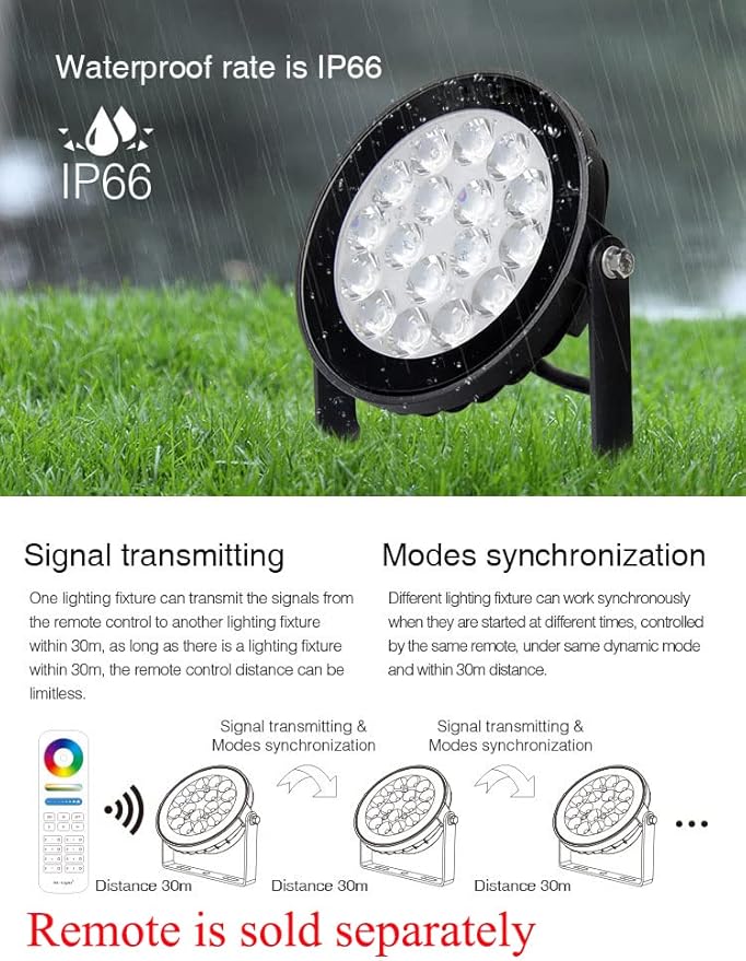 LGIDTECH FUTC02 Miboxer 9W RGB+CCT Outdoor LED Garden Spotlight AC 110V 16 Million Colors ChangingColor Temperature Adjustable.Smartphone APP Can't Control Directly