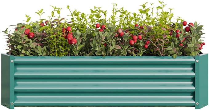 Outdoor Metal Raised Garden Bed Rectangle Raised Planter 4×2×1ft for Flowers Plants Vegetables HerbSucculents (Green)