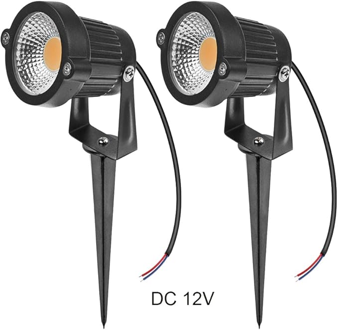 LemonBest® High Power Outdoor Decorative Lamp Lighting 5W COB LED Landscape Garden Wall Yard Path Light Warm Cool White DC 12V w/Spiked Stand Pack of 2 (Warm White)