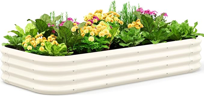 Quictent Galvanized Raised Garden Bed Kit 6x3x1ft Oval Large Metal Outdoor Planting Box Ground Planter Strengthened by Crossbar Beige