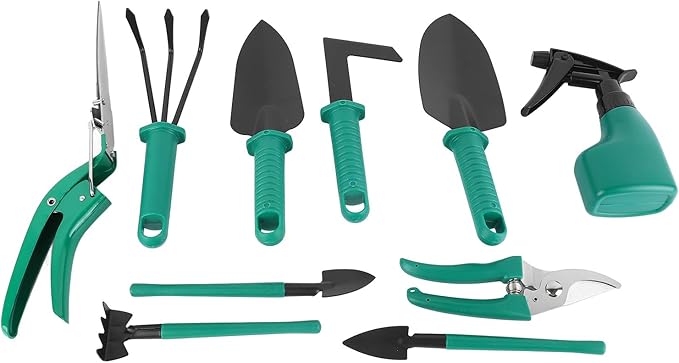 Respicefinem Garden Tools Set 10 Piece Premium Gardening Tools with Scissors Spades Shovels and Spray Cans for Yard Garden Irrigation and Branch Trimming