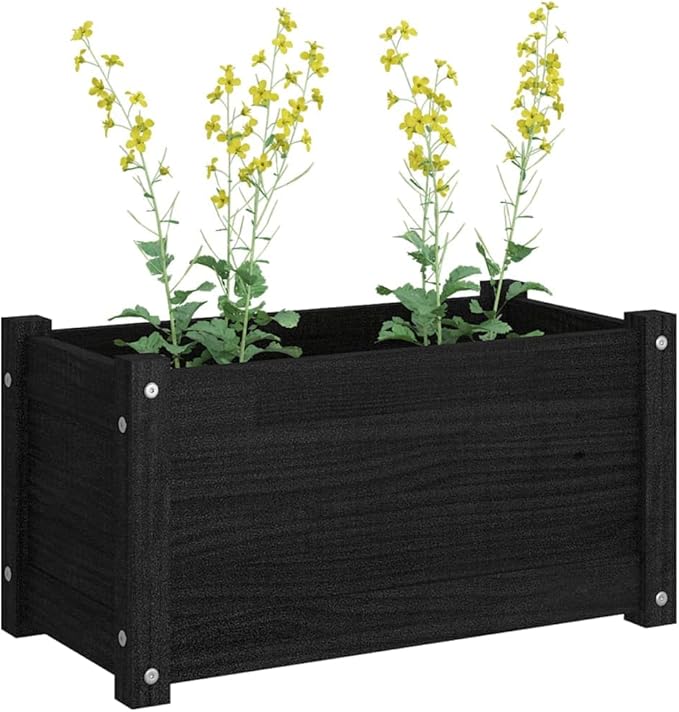 Black Solid Pinewood Raised Garden Bed 23.6 x 12.2 in Rustic Outdoor Planter Box Weather-Resistant Square Bed for Patio Balcony Yard
