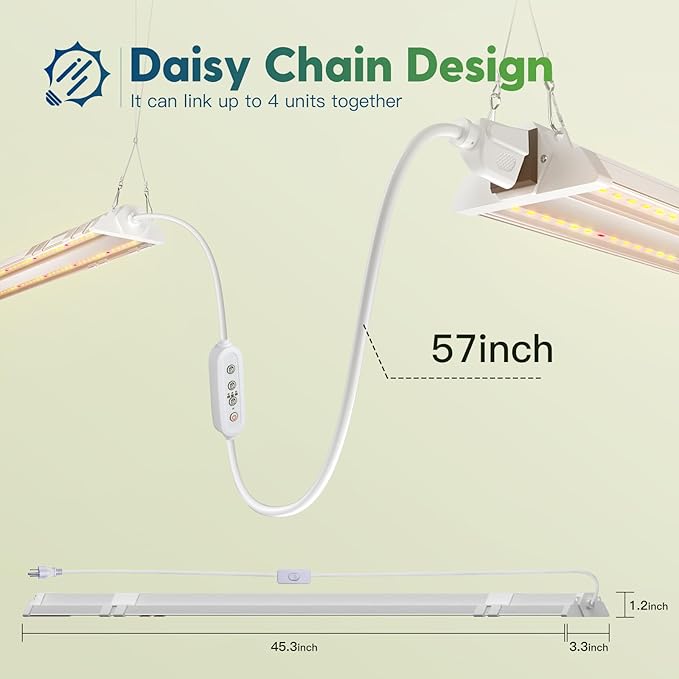 FREELICHT 1 Pack 4ft LED Grow Light with Timer 60W (350W Equivalent) Sunlike Full Spectrum Integrated Plant Light for Hydroponic Indoor Plant Seedling Veg and Flower Plug in with 3 Timing Modes