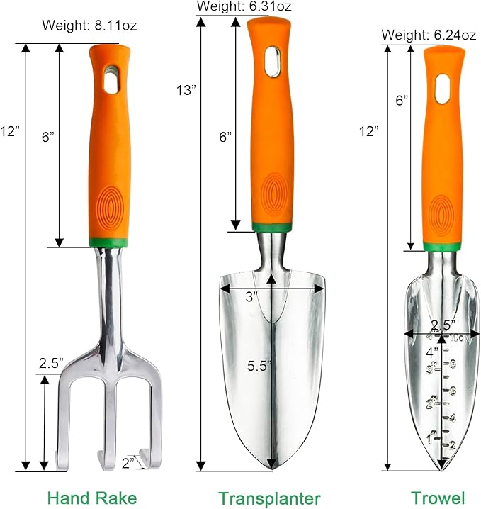 UKOKE Garden Tool Set 3 Piece Aluminum Hand Tool Kit Outdoor Tool Heavy Duty Gardening Work Set with Ergonomic Handle Gardening Tools for Women Men