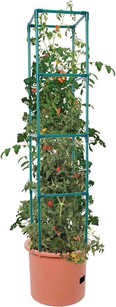 Hydrofarm Tomato Barrel Pot Garden Planting System with 4 Foot Trellis Tower &amp Grow!T Coco Coir Mix Block for Hydroponics Indoor and Outdoor Plants