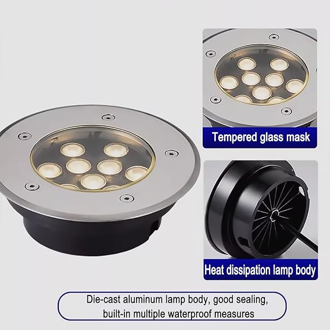 LED Landscape Lights - Waterproof Round Ground Lights Ultra-Thin 18W/36W Recessed Spotlights Easy to Install (Blue/Red)