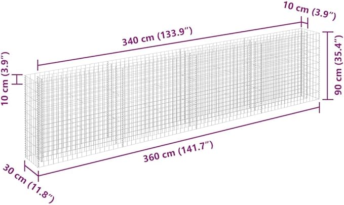 Gabion Raised Garden Bed Silver Galvanized Steel Planter Box 141.7x11.8x35.4 in Outdoor Planting Durable Metal Construction High Load Capacity