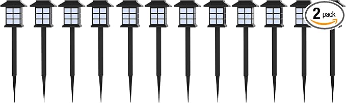 Pure Garden Solar Powered Lights (Set of 6)- LED Outdoor Stake Spotlight Fixture for Gardens Pathways and Patios Black 15” (H) x 3.25” (L) x 3.25” (W) (Pack of 2)