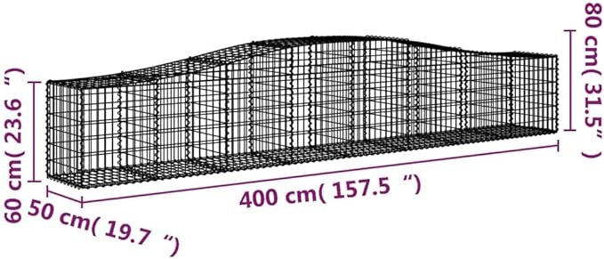 2-Pack Gabion Basket Planter Set 157.5x19.7 Galvanized Iron Decorative Inlays Modern Rectangular Garden Bed for Outdoor Patio Backyard &amp Landscape