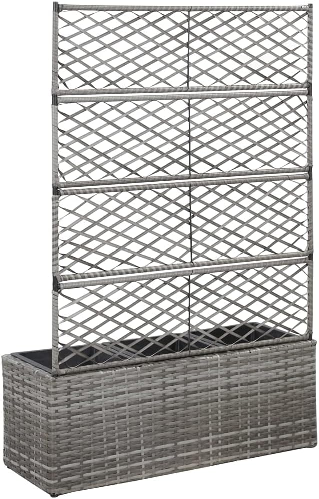 Trellis Raised Bed Planter Raised bedsGalvanized PlanterFlower BedTroughMetal PlanterRaised Garden Bedwith 3 Pots 32.7x11.8x51.2 Poly Rattan Gray