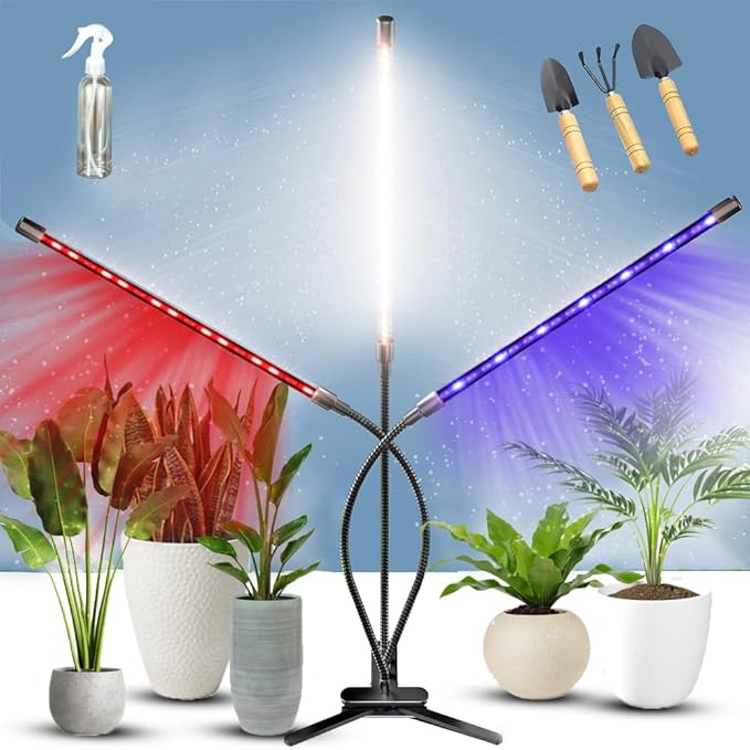 Grow Lights for indoor Plants full Spectrum 6000k with Timer Clip V-Stand &amp Tools Kit 3 Flexible Gooseneck Plant Grow Lights with Mist Bottle 3/9/12H Auto Timer 4 Switch Modes &amp10 Dimmabl