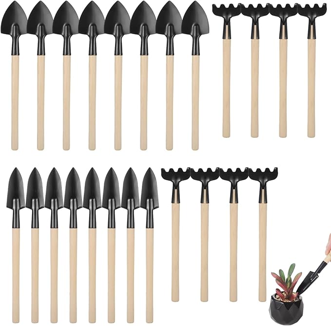 8 Mini Garden Tool Sets Handy Gardening Kit with Steel Efficiency Wooden Handled Shovel Rake &amp Trowel Perfect for Bonsai Succulent Herbs and Small Indoor Gardening