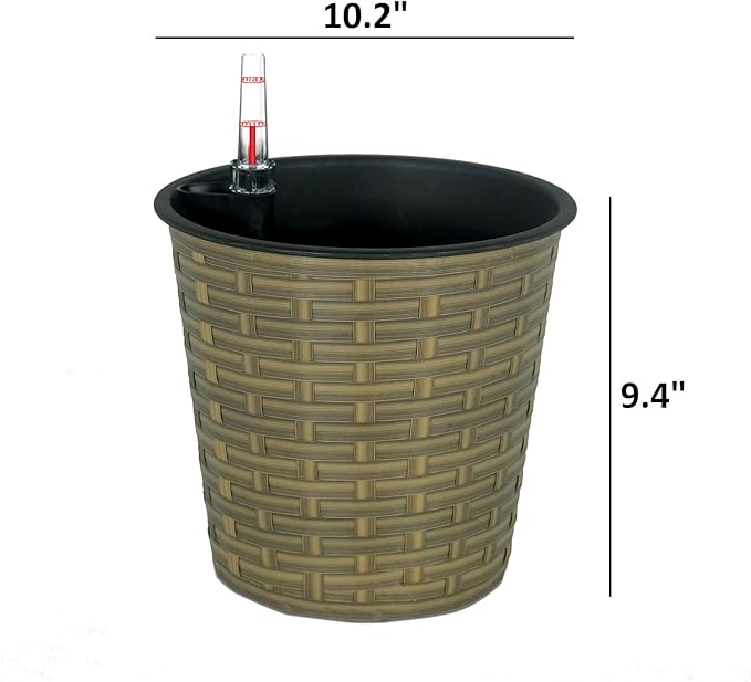 10.2 Self Watering Wicker Decor Planter for Indoor and Outdoor Round Natural