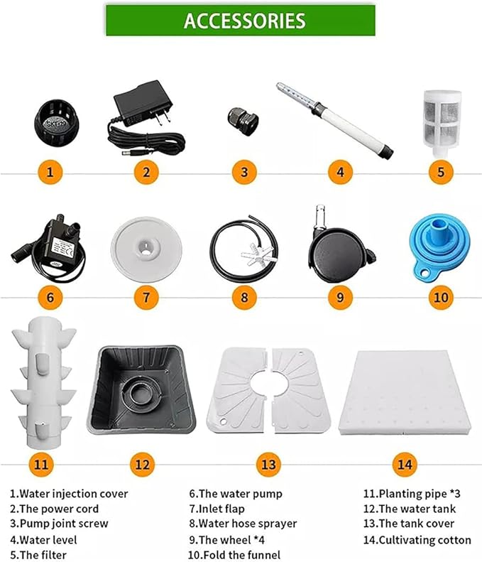 Hydroponics Tower Hydroponic Growing System Kits Indoor Grow System Vertical Grow Tower 15 Layer 45 Plants Sites with Pump Movable Water Tank for Herbs Fruits and Vegetables
