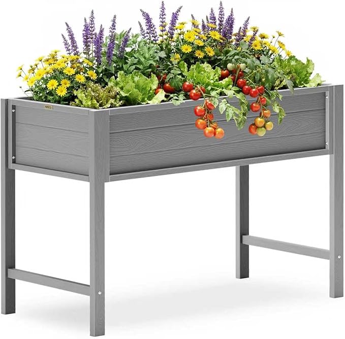 YEFU Standing Garden Bed No-Bending: 48x24x30 Inch Elevated Planter Box with Legs for Vegetables Herbs Flowers - Waist-High/UV-Resistant HIPS - 385lbs Capacity for Patio Balcony Use (Grey)