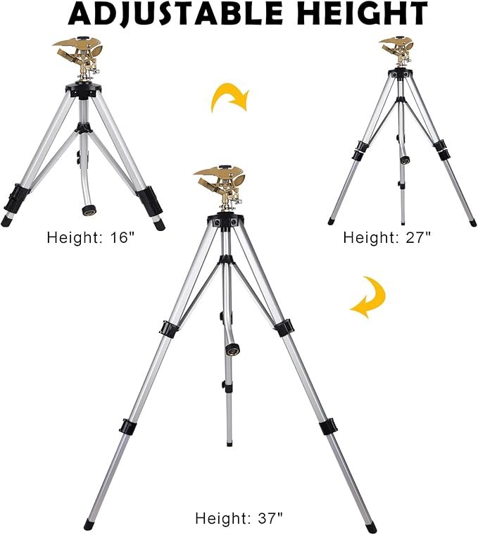 Biswing Large Impact Sprinkler Head on Tripod Base Adjustable Zinc Alloy Lawn Sprinklers for Yard Lawn Garden 3/4 NH Connector 360 Degree Large Area Coverage Irrigator with Extension Legs 1 Pack
