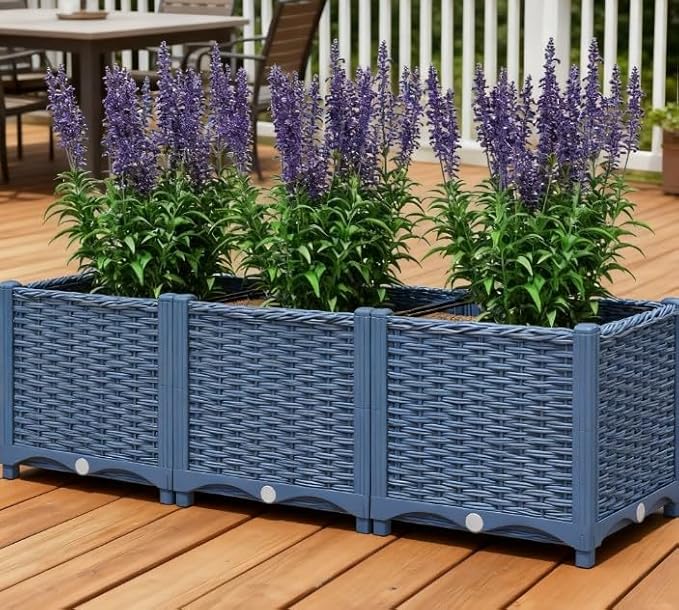 Outdoor Flower Box with Drainage HolesPlastic Raised Garden Bed