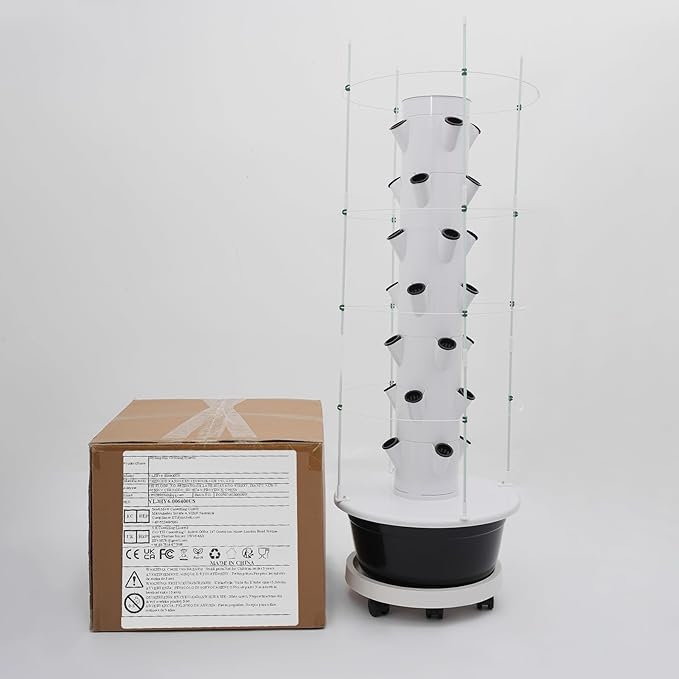 28-Plant Indoor Hydroponic Growing Tower Vertical Garden Kit with Climbing Trellis &amp Auto Timer Smart Hydroponics System for Vegetables Beginner Friendly (Black)