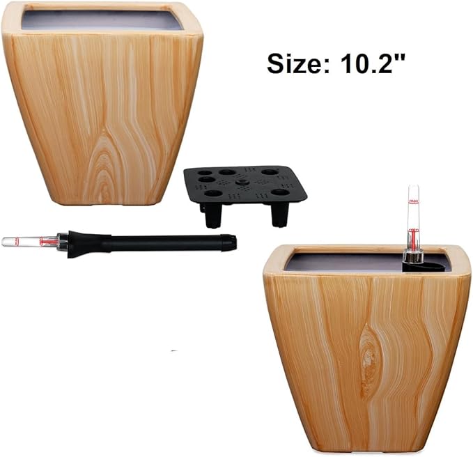 2 Pack Smart Self Watering Planter Pot for Indoor and Outdoor Light Wood Square Cone
