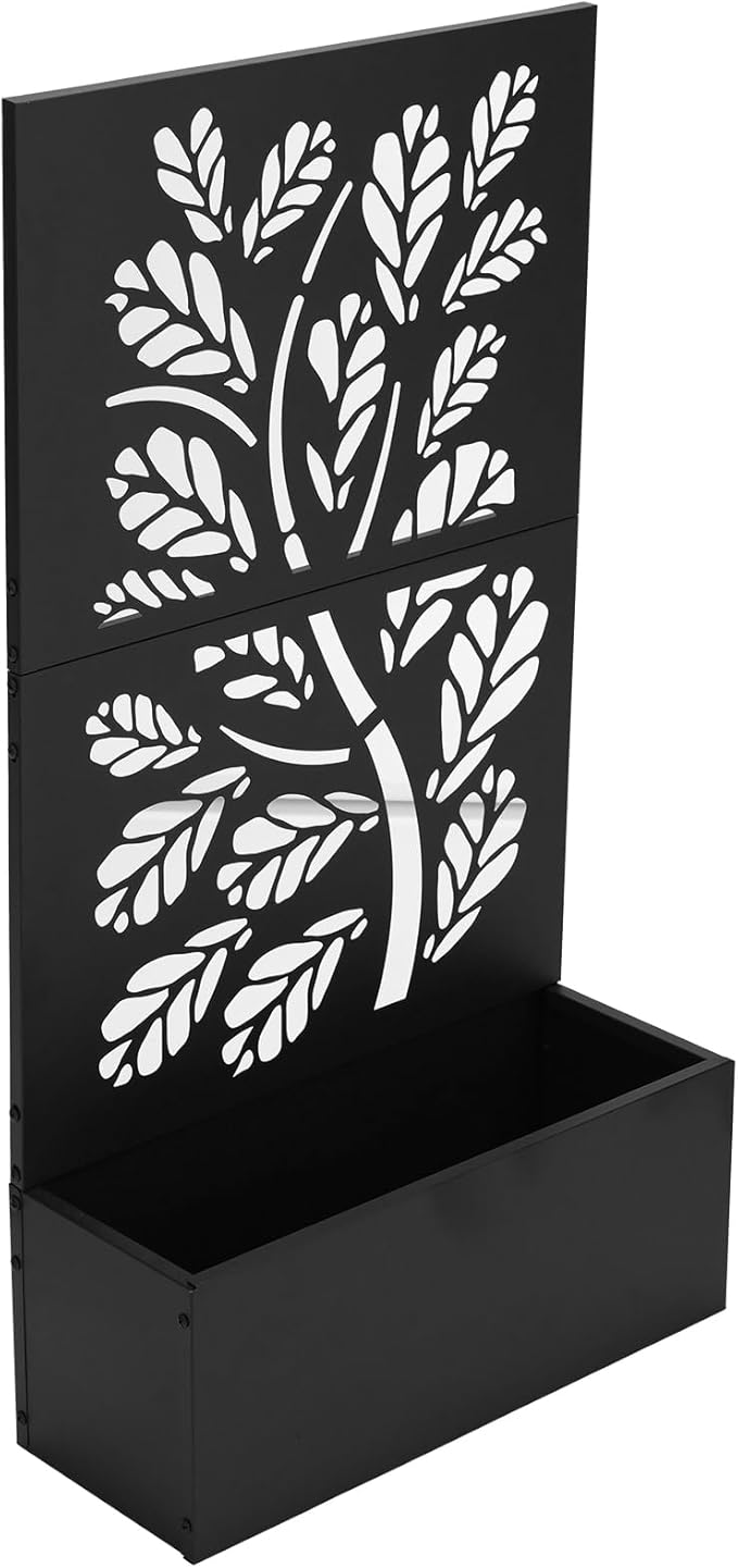 43 Inch Metal Garden Bed with TrellisIndoor Outdoor Flower BedMetal Planter BoxStanding Climbing Plants Vegetable Garden Boxwith Drainage Holesfor Patio Porch Yard Balcony Backyard (Black-A)