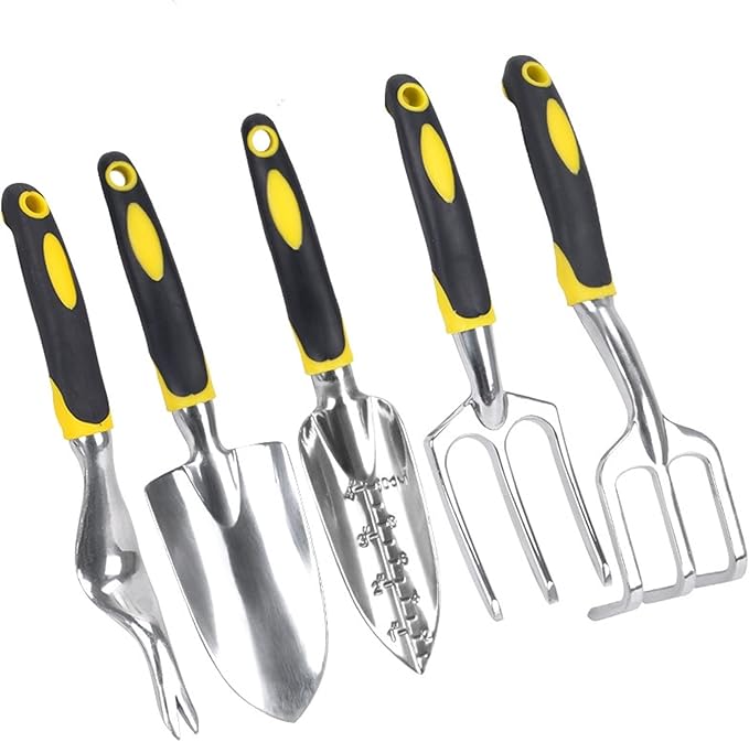 DINGFAN Garden Tool Set 5 Pcs Gardening Tool Set for Women Men Mini Aluminum Garden Hand Tools Kit Ideal Garden Tools Gifts for Women Men