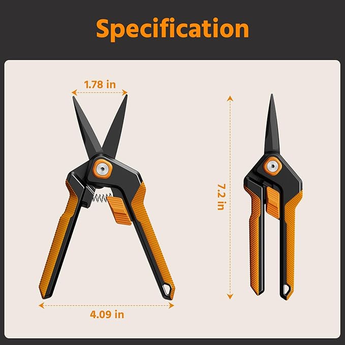 PrunePro Garden Scissors Pruning Shears Sharp Stainless Steel Non-Stick Teflon Coating Blade for Precise Cuts Garden Snip Bonsai Clippers for Plants Rose Flower Green &amp Orange