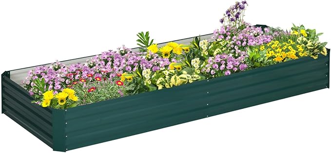 Galvanized Raised Garden Bed 8' x 3'Metal Planter Box for Vegetables Flowers and Herbs Green