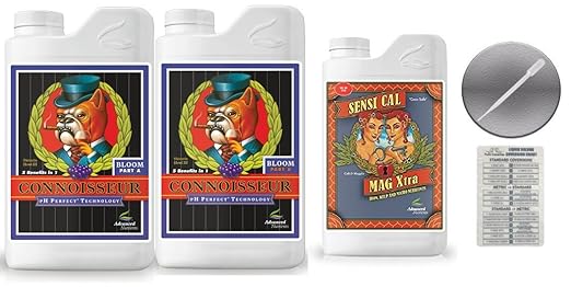 Advanced Nutrients Connoisseur Bloom A &amp B 4 Liter &amp Sensi Cal-Mag Xtra 1 Liter Bundle with Conversion Chart and 3mL Pipette