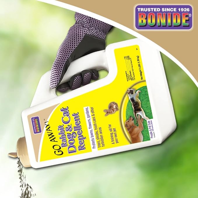 Bonide Go Away! Rabbit Dog &amp Cat Repellent Granules 3 lbs Ready-to-Use Keep Dogs off Lawn Garden Mulch &amp Flower Beds