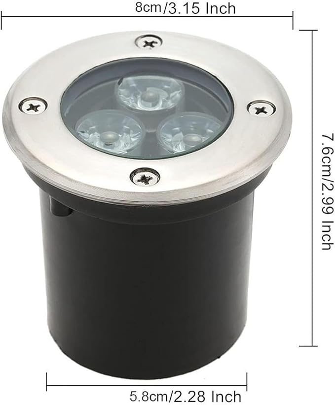 3W IP67 Waterproof Round LED Landscape Lights - Stainless Steel Recessed Spotlights for Garden Pathway Deck Yard and Garage