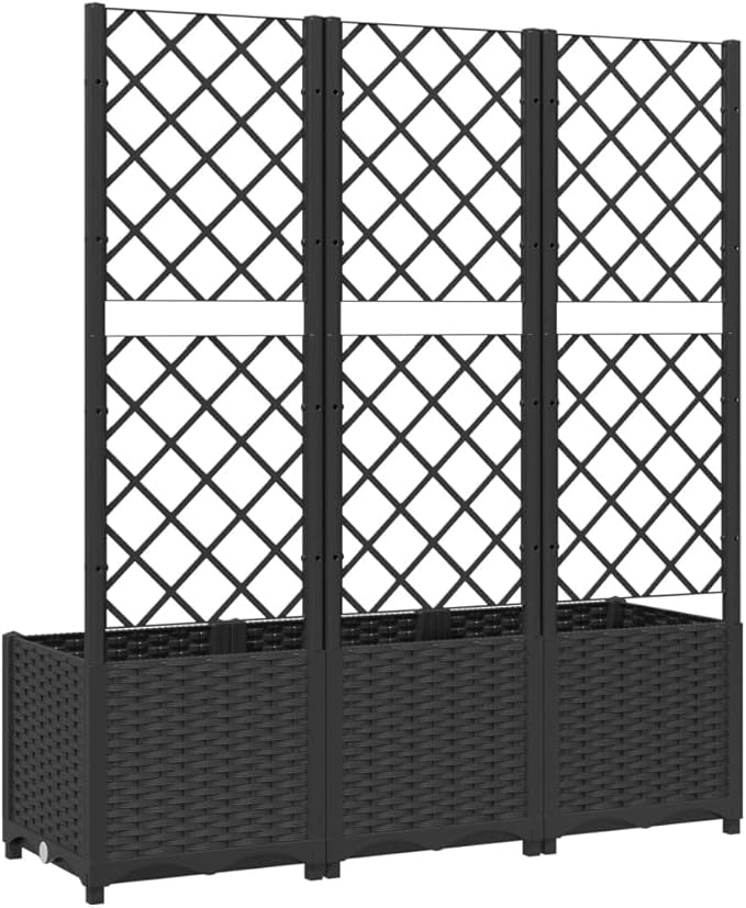 Large Garden Planter with Trellis Black Polypropylene Rectangular Outdoor Raised Garden Bed for Climbing Plants 47.2x15.7x53.5 Inch