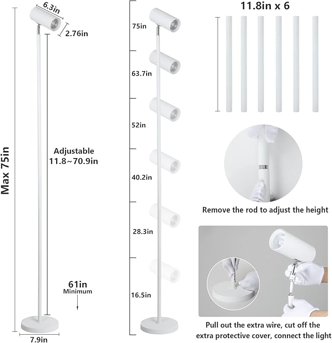 HMVPL White Grow Lights for Indoor Plants Full SpectrumTall Plant Light for Indoor Growing with 20W COB Plant Light Bulb4/8/12H TimerLed Growth Floor Lamp for Large Plant Seedling(6 Level Height)