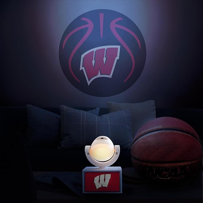 Sporticulture NCAA American Football Wisconsin - Adjustable Led Mini Spotlight Projector with 6 Team Logo Designs - Portable &amp Rechargeable Spotlight - Battery-Operated - 4.375” x 3.125”