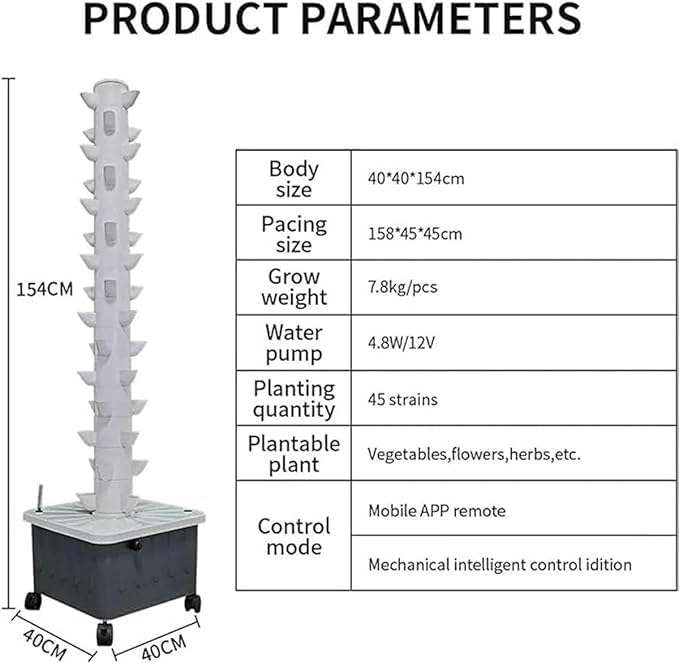 Hydroponic Growing kit 15 Floors 45 Holes Tower Set Vertical Farm Greenhouse for Home Kitchen Gardening - Detachable PP Colonization Cups